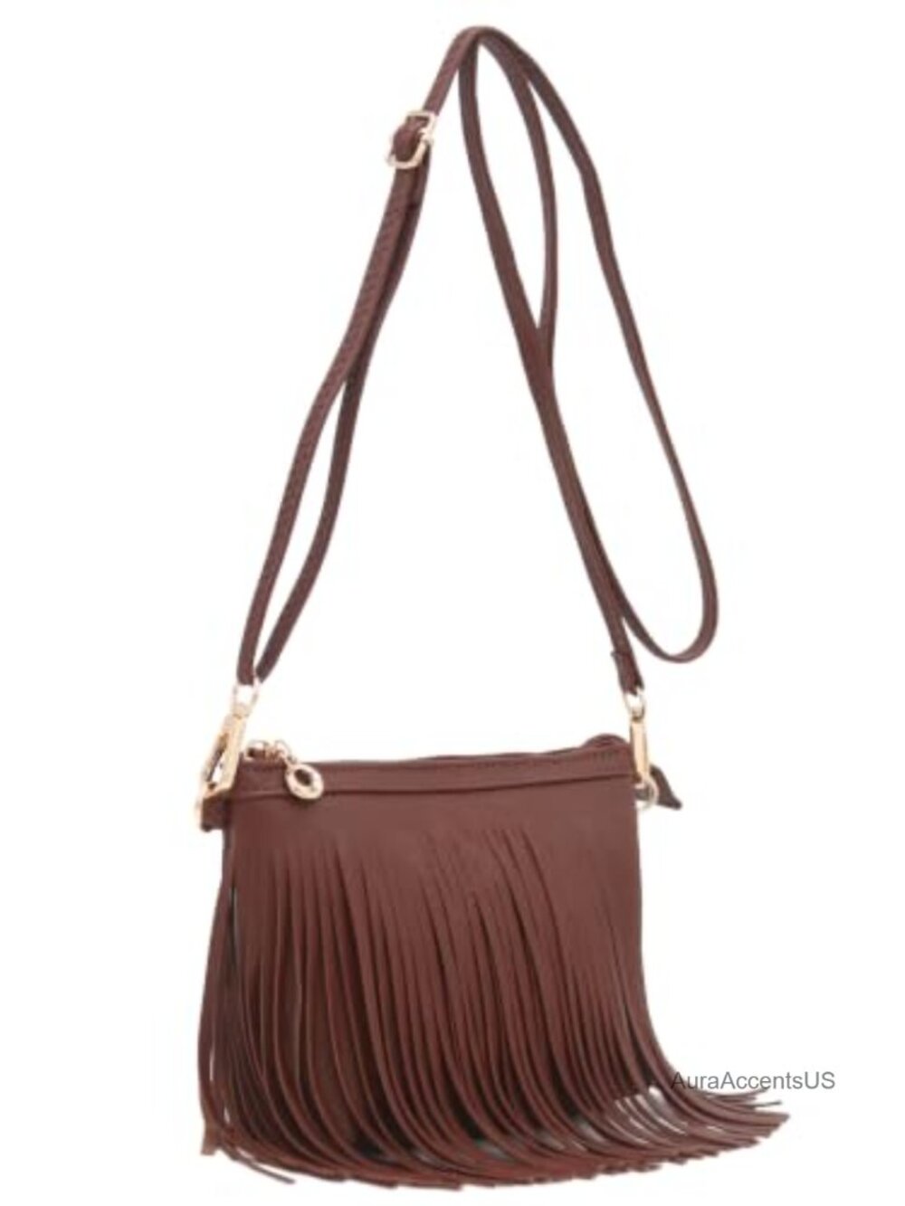 Faux Leather Fringe Crossbody Bag with Wrist Strap